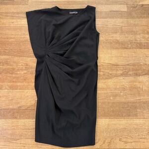Theme black sleeveless ruched asymmetrical knee length sheath dress size M
b63